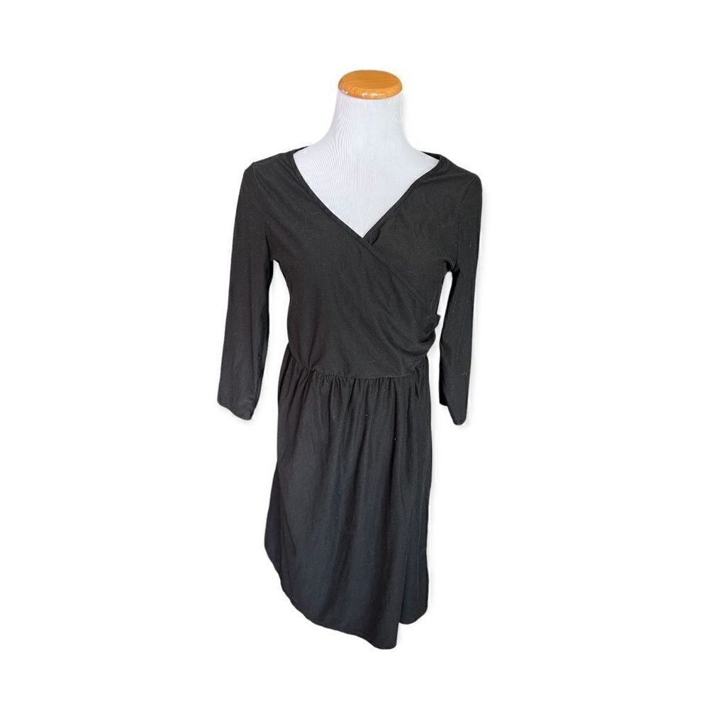 Womens Faded Glory Black Jersey Knit Faux Wrap Super Soft Shift Dress - Sz M